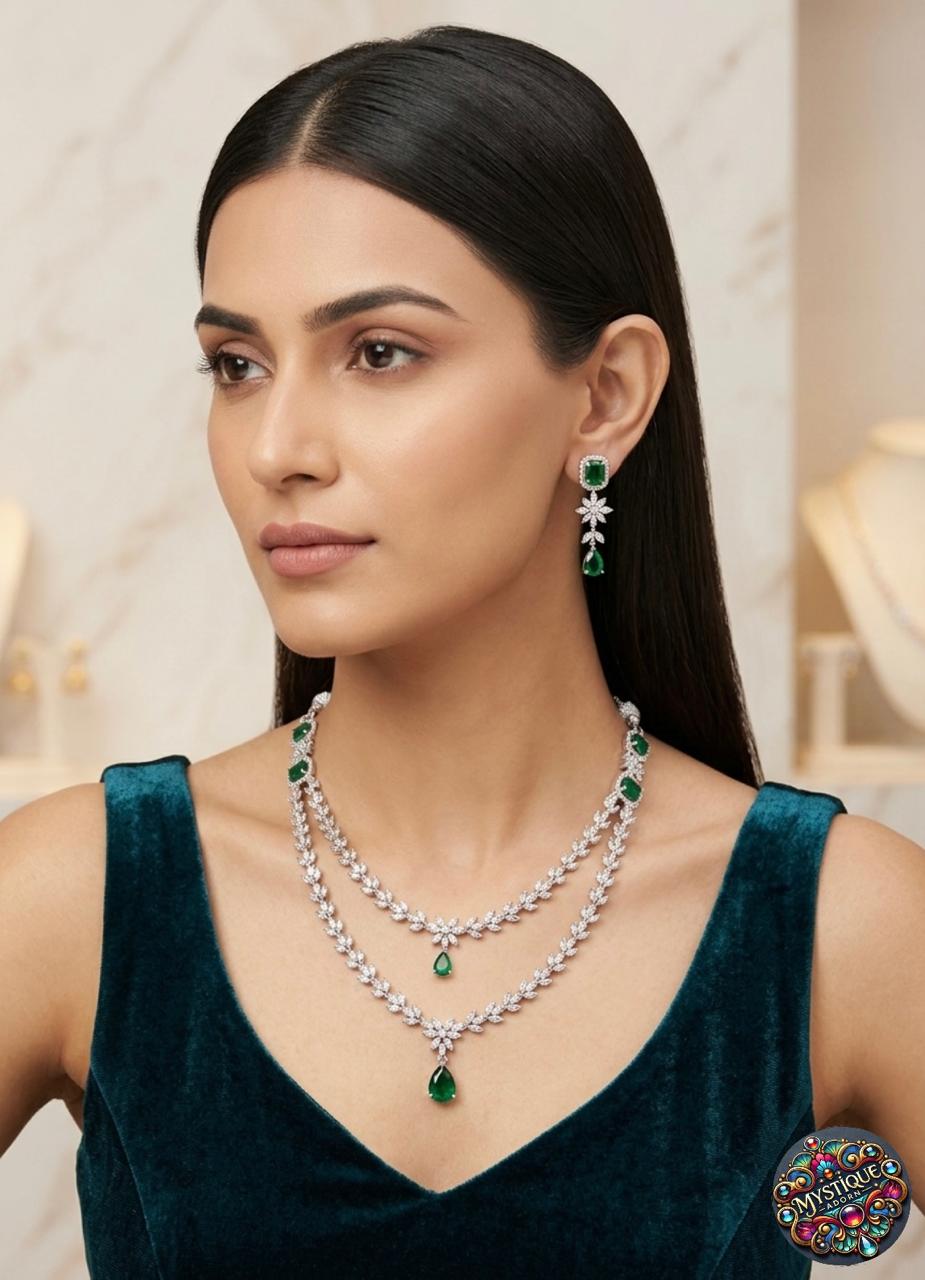 Emerald Elegance Layered Necklace Set