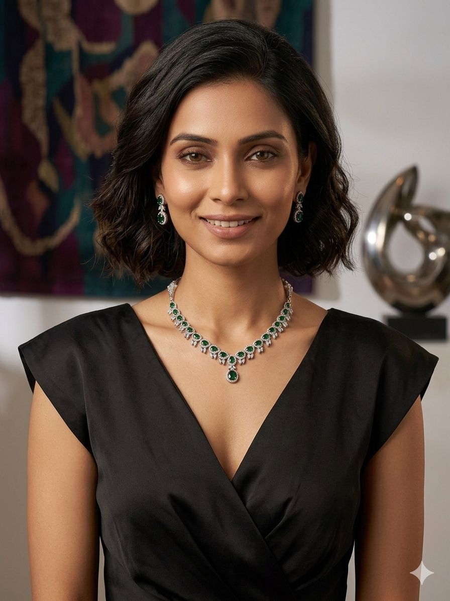 Emerald Royale Teardrop Necklace Set